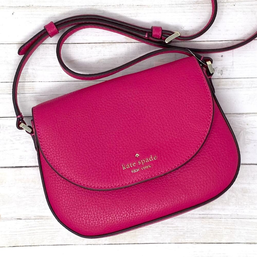 Kate Spade Leila Mini Flap Crossbody Purse in Pink Ruby Leather wlr00396